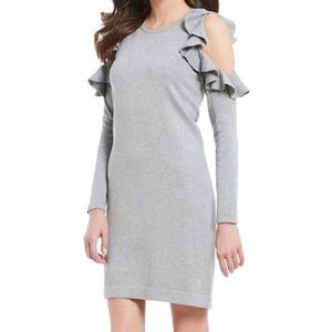 Cece Long Sleeve Ruffle Grey Sweater Dress Size:M
